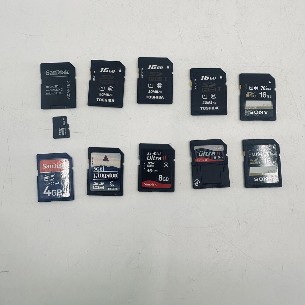 Mixed Lot 10 Memory Cards SD SDHC MicroSD SanDisk Toshiba Sony Kingston